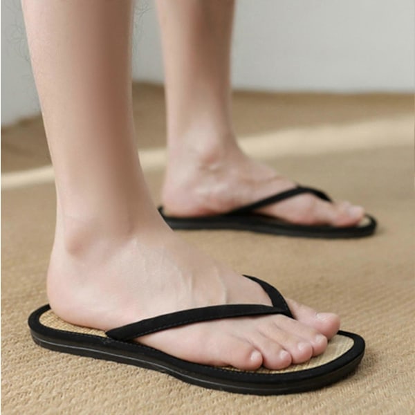 Hotte Dame Flade Hjemmesko Komfortable Skridsikre Sandaler Stille Bambus Rattan Flip Flop Strand Hjemmesko LGL 37 Brown