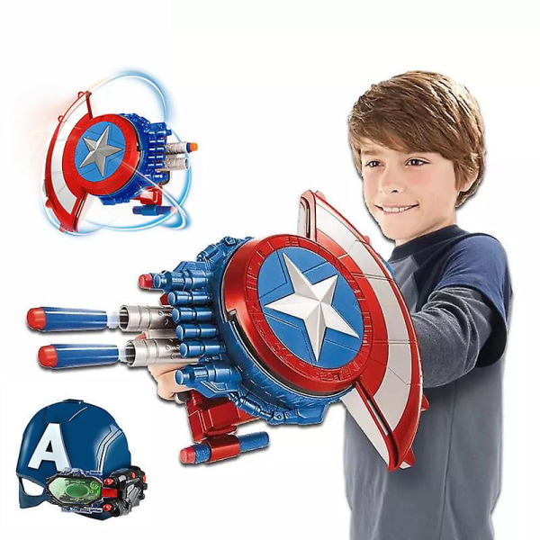 Yhteensopiva Captain America Shield Toy Launcher -ammuntapojan lapsen lelu Deformaatio Pehmeä luodikivääri Cosplay-naamio Vauva Anime-lahja cloak