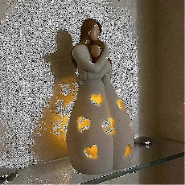 Mor Klemmer Datter Lysestake Resin Dekorativ Statue Ornament Med LED LGL