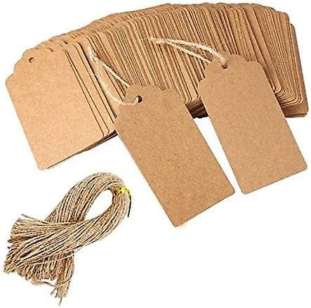 100 st Kraftpapper Presentetiketter - Bruna Rektangulära Hantverkshängeetiketter (LGL)