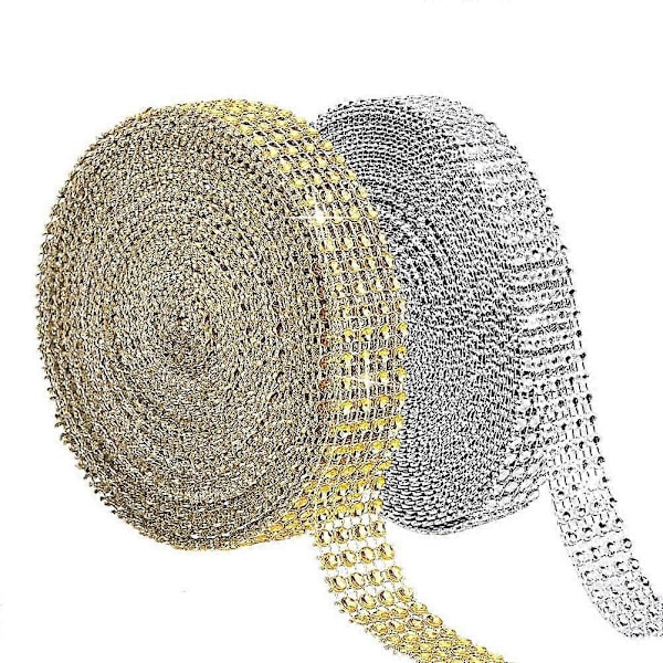 Ruller med Rhinestone-bånd, 4 rader med 20 yards skinnende akryl Rhinestone diamantbånd håndverk (gull, sølv) (LGL)