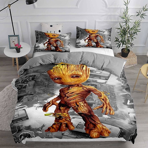 Superhero Groot -vuodevaatesetti, helppohoitoinen pussilakana ja tyynyliinat, superpehmeä vuodevaatteet, poly-puuvilla, yhden hengen koko, 50 % polyesteriä ) Single135x200cm