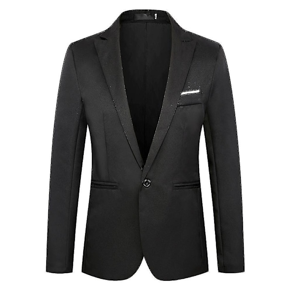Herre Blazer med én knap, hakket revers, formel fest, aften, business jakkesæt jakke LGL Black L