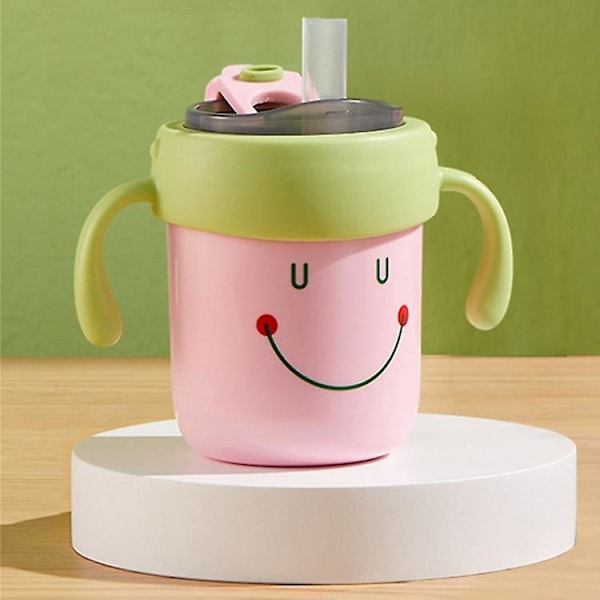 300ml Småbarn Rustfritt Stål Sippy Kopp med Skala, Håndtak Anti-Fall Bærbar Babykopp (Ingen FDA, BPA LGL) Multicolor Pink