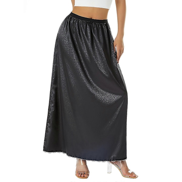 Halv Underkjole Blonde Lang Elastisk Midje Underskjørt Dame Sateng Halv Underskjørt LGL Black M