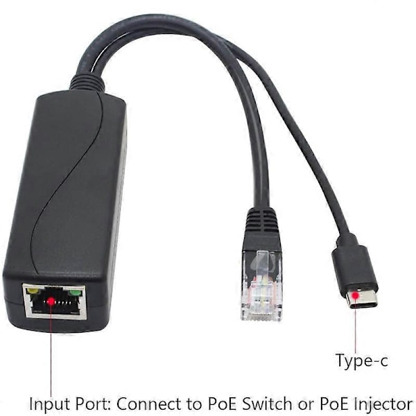 2-pack 5V Gigabit PoE Splitter, USB Type C, 48V till 5V 2.4A Adapter, IEEE 802.3Af Kompatibel LGL Black