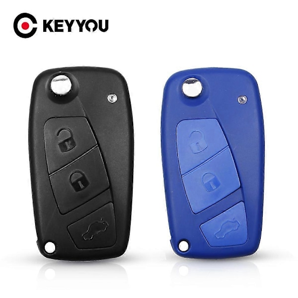 2/3 Knappar Bilnyckelskal För Fiat 500 Punto Stilo Ducato Panda Doblo Bravo Fällbart Fjärrkontroll Nyckelfodral Oskuret Blad LGL 2 Buttons Blue