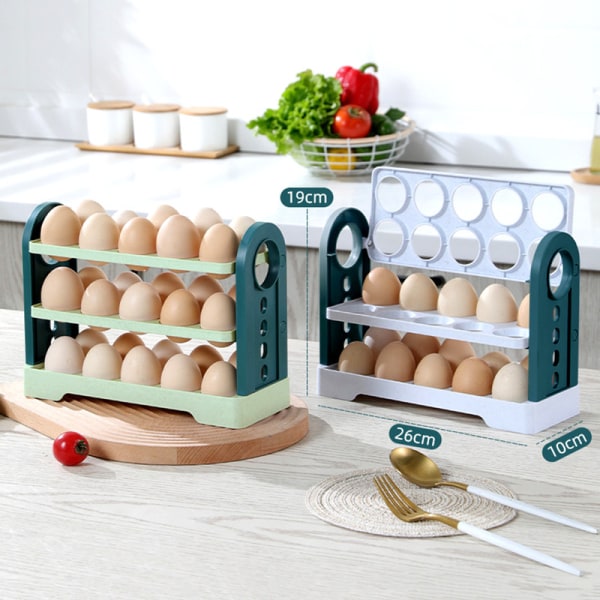 Vändbar äggförvaringslåda, ägghållare i flere lager, ägglåda i kjøleskap, 30 faks Stor kapasitet äggförva[GL] Light Green
