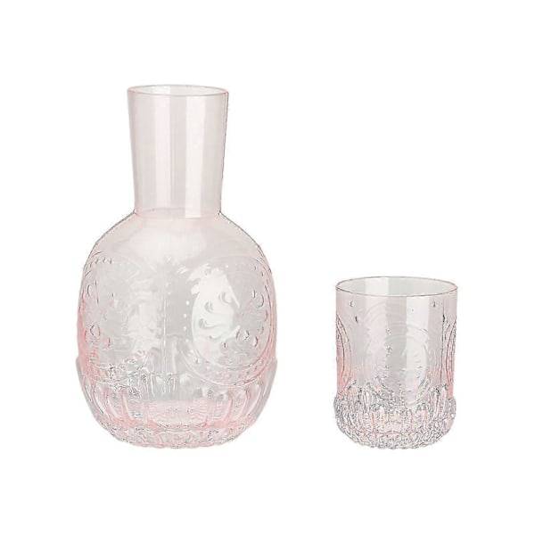 2024 Ny Vintage Sengelampe Vandkaraffel med Tumbler Ribbet Kande og Matchende Drikkeglas Fungerer også som Låg LGL pink 1000ml-33.8oz
