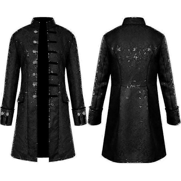 Herrrock Mode Steampunk Retro Herruniform Karneval Ståkrage Kostym LGL Black S
