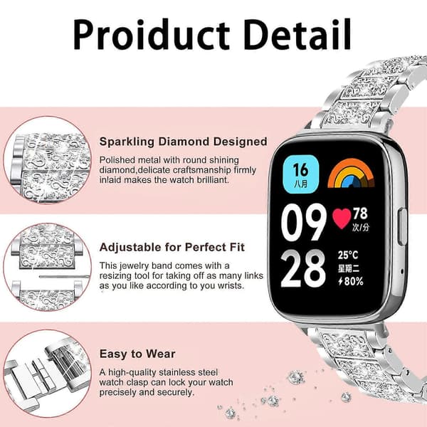 xDfind Diamantsmykker Urrem i Rustfrit Stål (LGL) Silver For Redmi Watch 3 Active / Lite 20mm