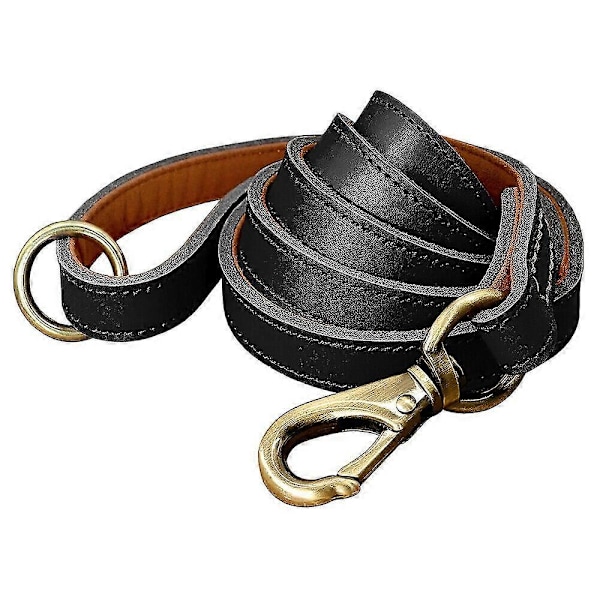 Ægte Læder Hundesnor 150cm Lang Stærk Hundesnor Kraftig Hundeline LGL Black 1.0cm*150cm