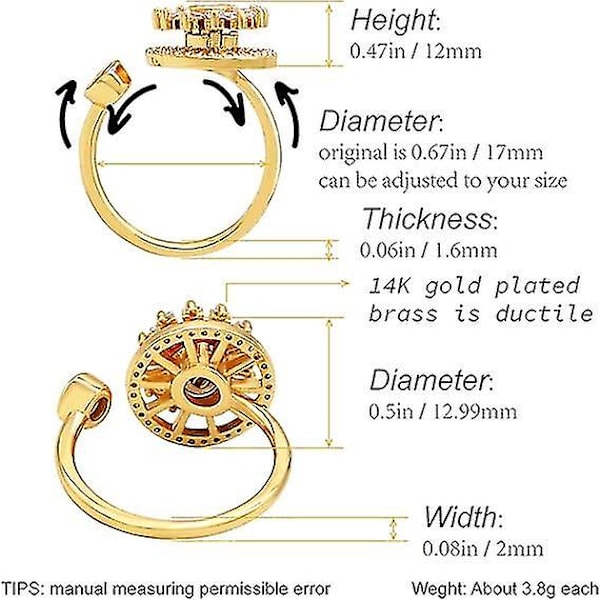 Oro Anxiety Ring för Kvinnor med Kubisk Zirkonia Blomma Roterbar Justerbar Meditation Stressavlastande Ring