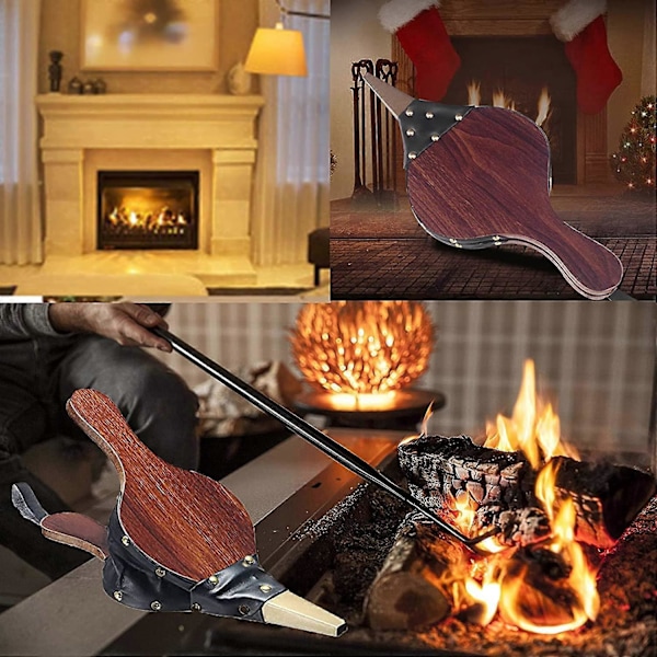 Belg for peis, vedfyringsblåser, peisbelg, vedbelg, med reim, for grilling, utendørs peis (LGL)