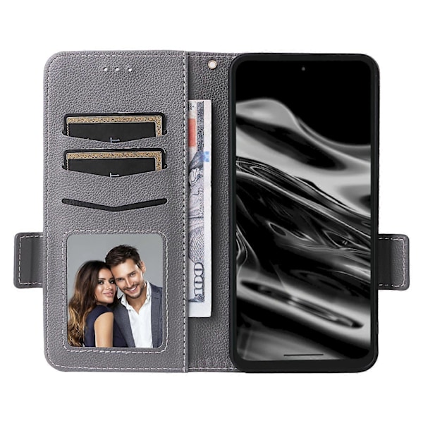 For XREAL Beam Pro Etui Litchi Tekstur PU Læder Wallet Flip Telefon Cover LGL Grey