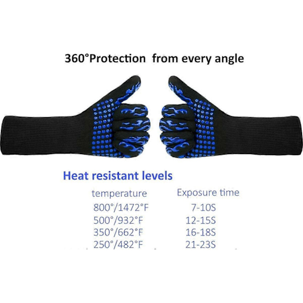 BBQ-handskar värmebeständiga upp till 800°C - L5 skärbeständiga handskar - Premiumkvalitet ugnshandskar för BBQ (1 par 33 cm) (LGL)