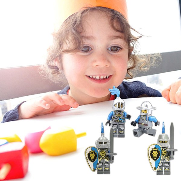 8 st Medeltida Blå Lejonriddare Soldat Minifigurer DIY Byggklossar Leksaker Samlarobjekt Riddare Båge