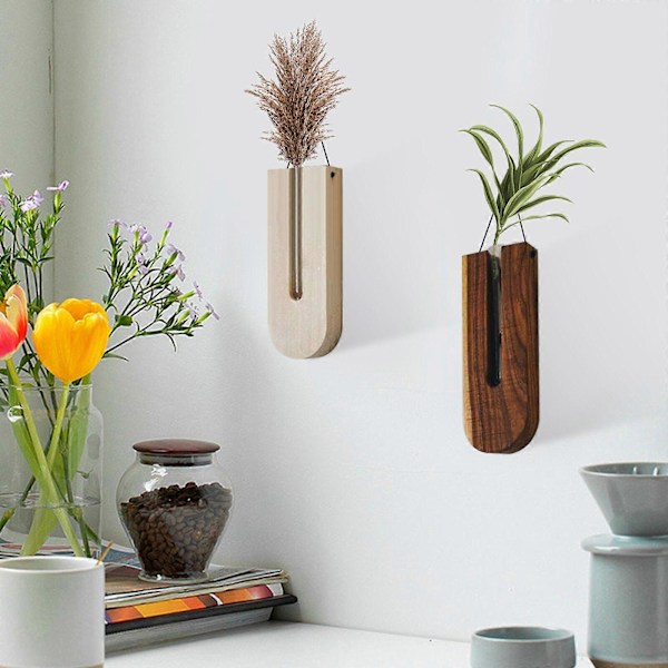Väggvas - Inomhus vägghängande blomkruka Trävas blomkruka Träblomkruka Hängande blomkruka väggdekoration artefakt LGL Dark brown