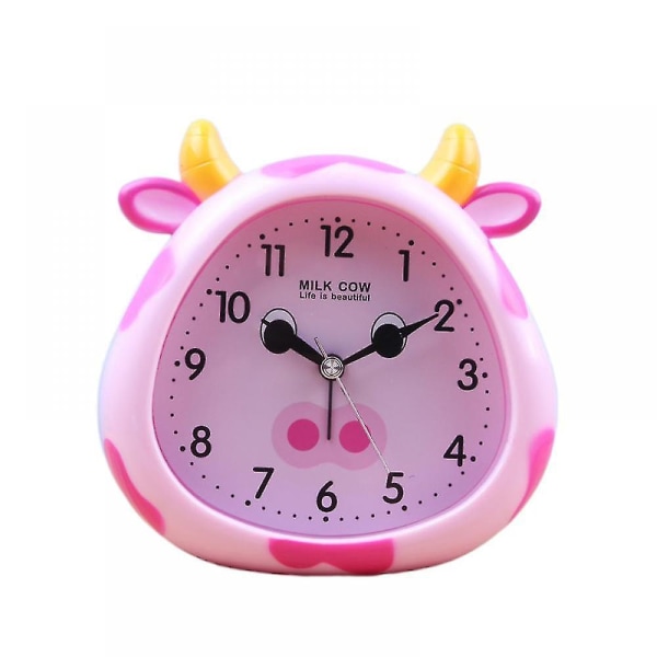 Söt tecknad ko väckarklocka, den bästa presenten för att väcka barn, skrivbordsdekoration väckarklocka i sovrummet - Röd ko Pink