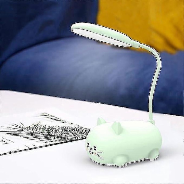 Skrivebordslampe Kompatibel Med Børn, Sød Kat LED Bordlampe Med Fleksibel Arm, USB Genopladelig Bordlampe, Øjenbeskyttelse, Læselampe, Ca LGL Green
