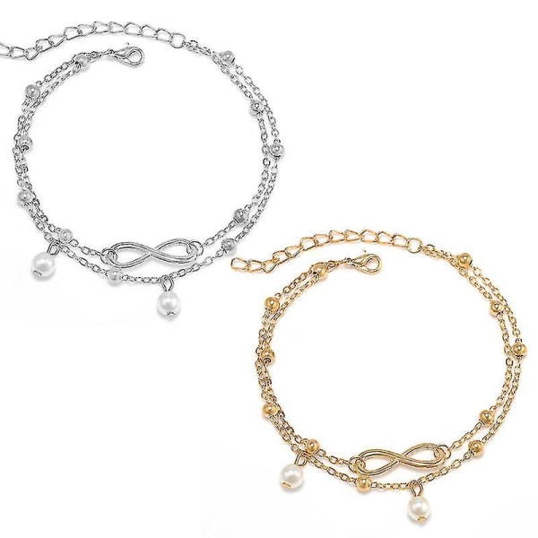 2 stk. Ankelkæde Armbånd Dobbelt Kæde Ankelkæder Infinity Endless Love Symbol Strand Ankelkæde Armbånd Justerbar [LGL]