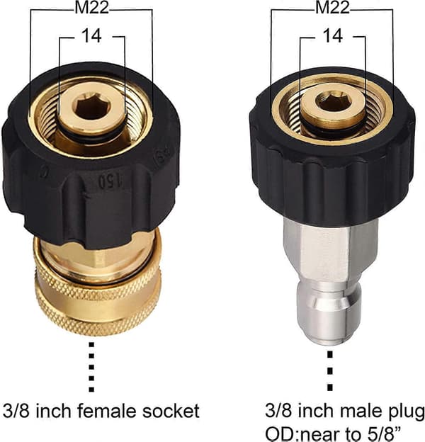 Högtryckstvätt Slangadapter Set, M22 till 3/8 Snabbkoppling för Högtryckstvättslang, 5000 PSI (LGL)