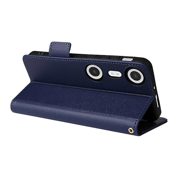 For XREAL Beam Pro Etui Litchi Tekstur PU Læder Wallet Flip Telefon Cover LGL Dark Blue