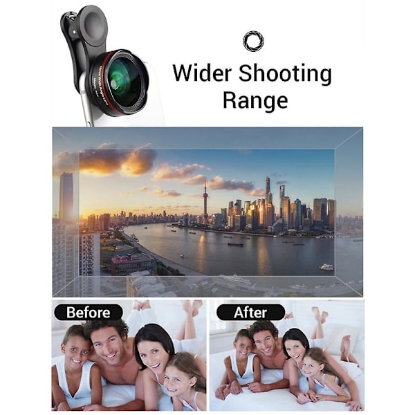 5K Ultra HD Smartphone Kameralins 18mm 128° Vidvinkel 15X Makro Telefonlins Distorsionsfri med Uni LGL
