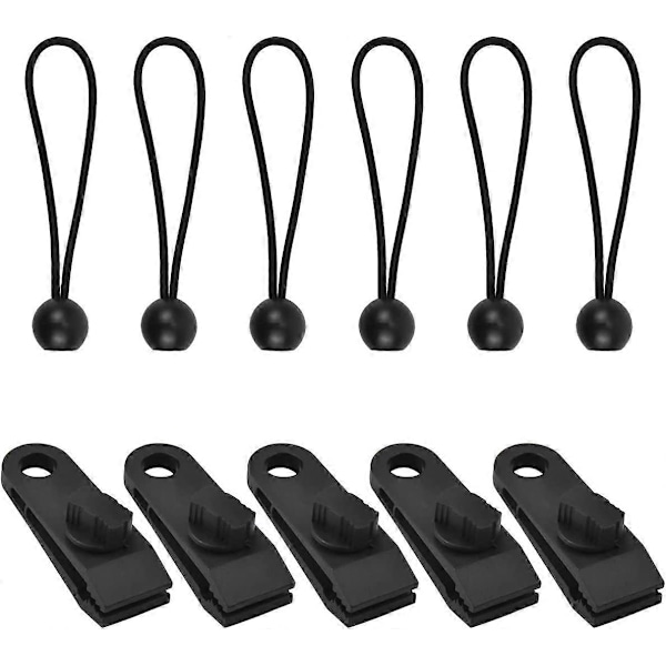 10 stk. Presenningsclips Teltclips, Krokodillemund Presenninger Markiser Teltclips, Presenningsstrammere med Kugleelastik Elastisk Reb (LGL)