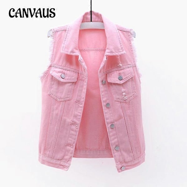 Cowboy Vest Dame Kort Forår og Sommer Plus Størrelse Rå Kant Ærmeløs Jakke Hullet Cardigan LGL black M