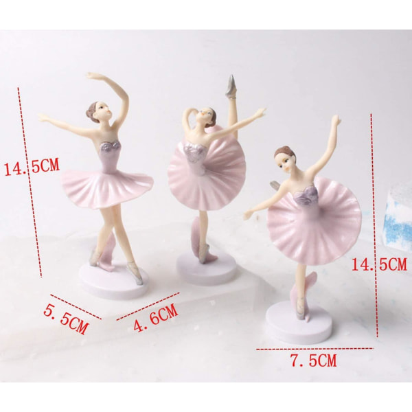 3 Pcs Pink Dancing Ballerina Girl Figurine, Miniature Ballerina Girl Figure Collection Playset Doll Toy, Ballerina Girl Cake Topper, Ballerina Girl Pl