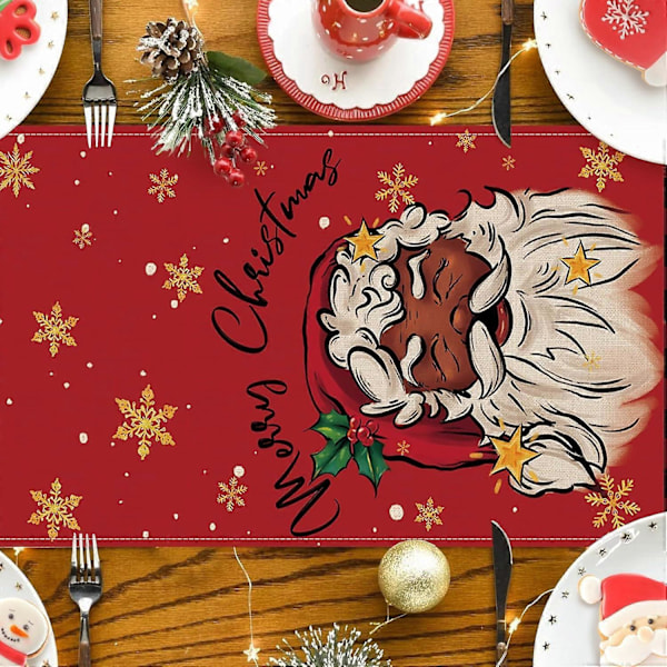 God Jul Svart Julenisse Bordløper, Jule Snøflak Rød Buffalo Plaid Sjekk Kjøkken Spisebord Dekor, 13 x 72 Tommer (LGL)