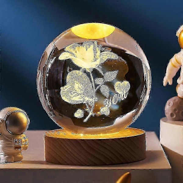 3D Planet Krystalkugle med Træfod, 3D Krystal LED Natlampe, Rum Galaxy Krystalkugle Ornament til Hjemmet LGL Rose
