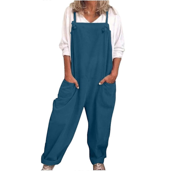 Dam Overaller Casual Lös Hängselbyxa Romper Baggy Playsuit Bomull Och Linne Jumpsuit LGL Blue M