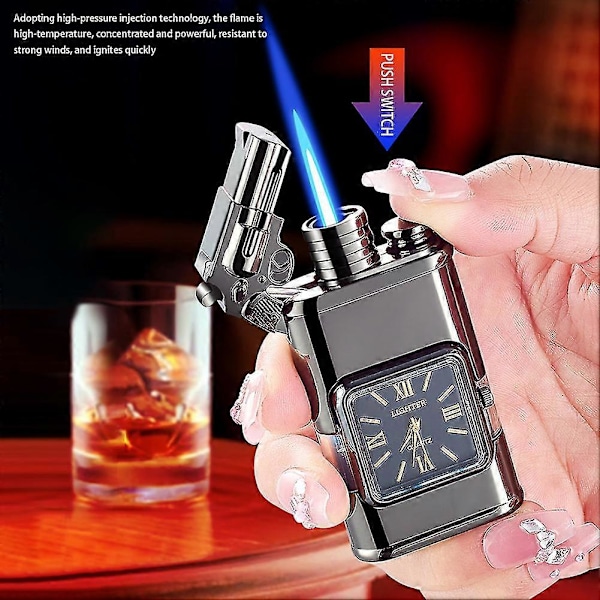Personlig preget lighter med klokke Lett bærbar lighter Gave til jubileum LGL Black Eagle