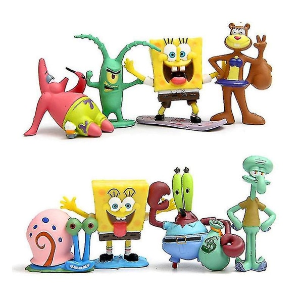 8 stk Spongebob Squid Tentacle Crab Sand Toy Pvc Actionfigur Samleobjekt Modellleker