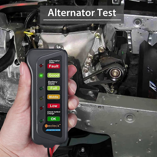 12V Batteritestare 6 LED-lampor Bilbatteritestare 12V Generator Batterianalysator för Bil Motorcykel (LGL)