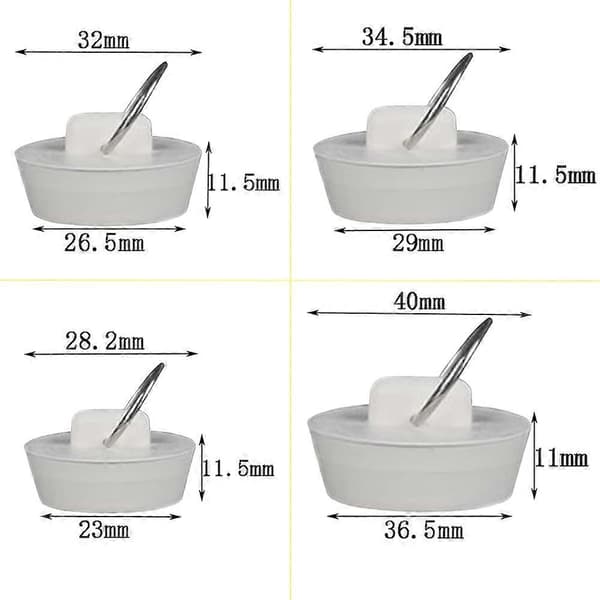 8 st Badkarspropp Universal Gummi Diskbänkspropp Kök Avlopp Set Vit (LGL)