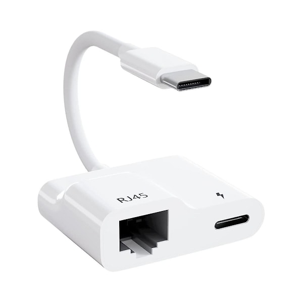 USB C til Ethernet Adapter, USB Type C til RJ45 Gigabit Ethernet LAN Adapter med 60W Lader, for /P LGL White