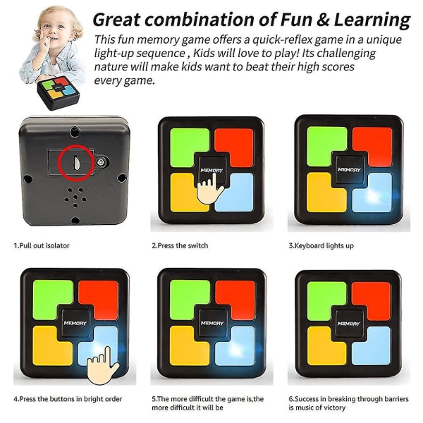 Kids Toy Mini elektronisk minnespillkonsoll med lys og lyder, sekvens Memory Training Game Puzzle Brain Teaser Toy C