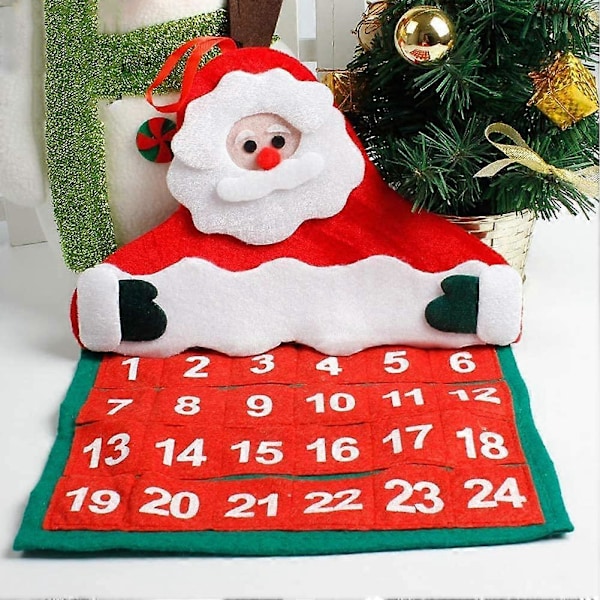 DIY Kalender Julekalender Sæt Filtstof Nedtællingstræ med 24 Legetøjslommer til Juledekorationer Hængende Dekorationer (LGL)