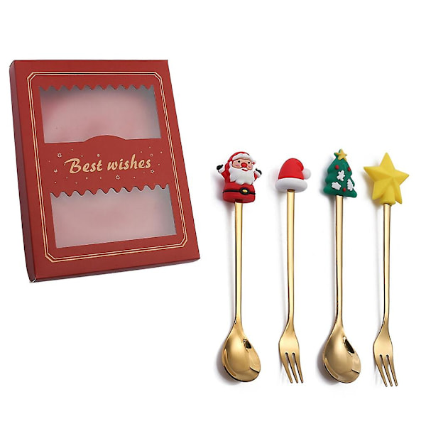 4-pack Julskedar & Gafflar med Presentask - Kökstillbehör & Servis för Fest (LGL) Spoon fork red box