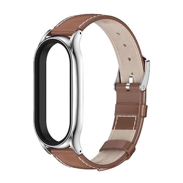 Ekte skinn klokkearmbånd for Xiaomi Mi Band 7 / 7 NFC [GGL] Brown SIlver