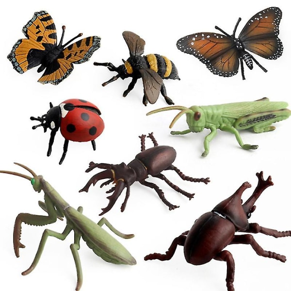 Barnerealistiske insekt- og insektdyrmodeller dukkelekesett 8-delers insektdukkesett