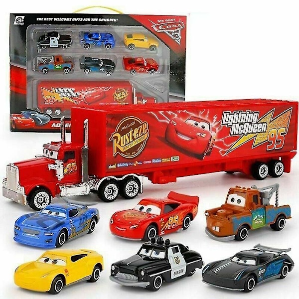 7 kpl Autoja Lightning McQueen -kilpa-auto & Mack -kuorma-auto Lasten Leikkisetissä Lahjaksi