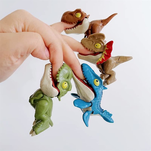 Jurassic World fleksible lemmer og åpningsbar munn og interaktive dinosaurleker - Biting Hand Tyrannosaurus Toy Family Games Dinosaur Game, Dinosaur Ornament Children's Toy Gift(4 stykker) (B)