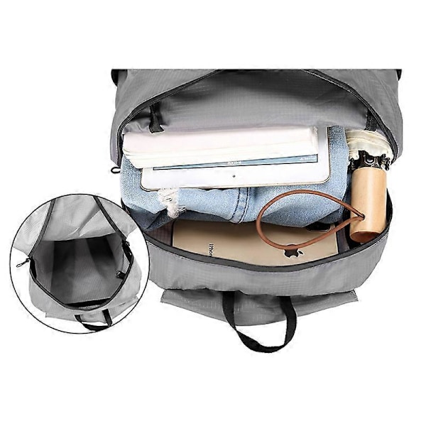 Vikbar ryggsäck, vandringsryggsäck, vattenavvisande lättvikts packbar ryggsäck LGL black
