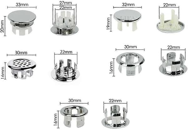 Afløbsventil til vask med overløb, 4 stk. 33 mm (LGL)