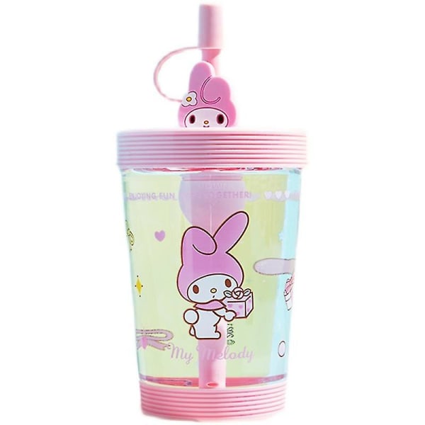 Kawaii Sanrioes Anime Cinnamoroll Kuromi My Melody Vattenflaska Dricka Cartoon Portable Sport Te Kaffe Cupka Halmkopp Gåvor NM-1