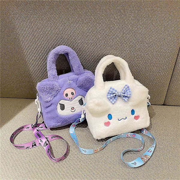 Sanrio Väska Kawaii Plysch Cinnamoroll Melody Kuromi Mjuk Fylld Handväska Axelväska Anime Fylld Ryggsäck Flickor Barn Gåvor White